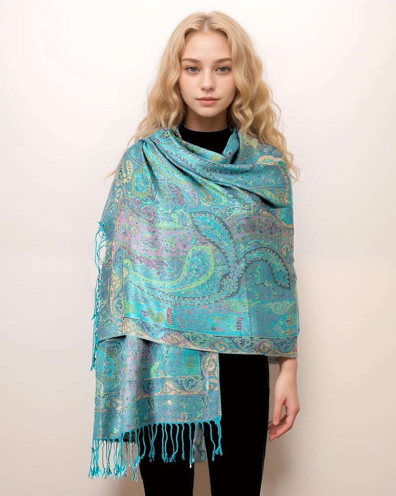 Achillea Big Paisley Pashmina Shawl Wrap for Women – Elegant Scarf for Weddings, Evening Dresses, Festivals & Daily Wear - Image 4